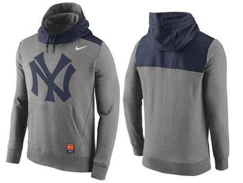 Men's New York Yankees Nike Gray Cooperstown Collection Hybrid Pullover Hoodie_1 - Click Image to Close
